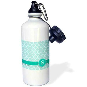3dRose "Personalized letter S aqua blue quatrefoil pattern Teal turquoise mint monogrammed personal initial" Sports Water Bottle, 21 oz, White