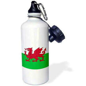 3dRose Flag of Wales-Welsh Red Dragon on White and Green-Y Ddraig Goch Uk United Kingdom Great Britain Sports Water Bottle, 21 oz, White