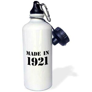 3dRose "Made in 1921-funny birthday birth year text-fun black bday stamp with year you were born-humor" Sports Water Bottle, 21 oz, White