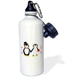 3dRose Cute Red Hearts Penguin Bride and Groom Wedding Couple Sports Water Bottle, 21 oz, White