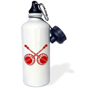 3dRose crossed banjos red Sports Water Bottle, 21 oz, White