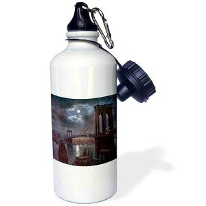 3dRose Brooklyn Bridge and The River at Night with a Full Moon-Sports Water Bottle, 21oz , 21 oz, Multicolor