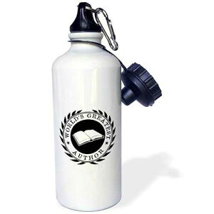 3dRose "Worlds Greatest Author. Best writer job pride black and white graphic" Sports Water Bottle, 21 oz, White