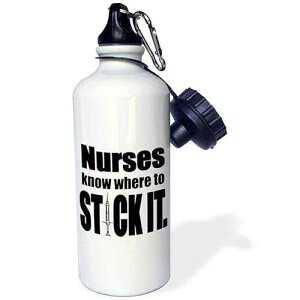 3dRose Nurses Know Where to Stick It, Black Sports Water Bottle, 21 oz, Multicolor
