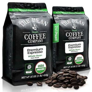 The Bean Coffee Company The Bean Organic Coffee Company Premium Espresso, Dark Roast, Whole Bean Coffee, 16-Ounce Bags (Pack of 2)