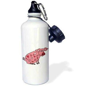 3dRose Funny Pink Pig with Hearts-Sports Water Bottle, 21oz , 21 oz, Multicolor