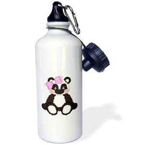 3dRose Cute Girl Panda Bear Illustration with A Pink Bow Sports Water Bottle, 21oz, Multicolored