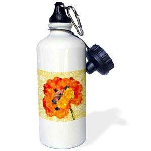 3dRose Orange California Poppy Watercolor with Floral Polka Dots-Sports Water Bottle, 21oz , Multicolored
