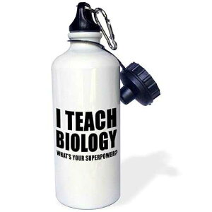 3dRose "I Teach Biology Whats Your Superpower Black" Sports Water Bottle, 21 oz, White