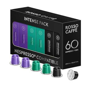 ROSSO CAFFE Rosso Coffee Capsules for Nespresso Original Machine - 60 Gourmet Extra Dark Roast Espresso Pods - Single-Serve Aluminum Coffee Pods Compatible with Nespresso Original Line Machines (Extra Dark 60)