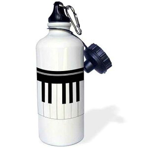 3dRose Piano Keys Black and White Keyboard Musical Design Pianist Music Player and Musician Gifts Sports Water Bottle, 21 oz, White