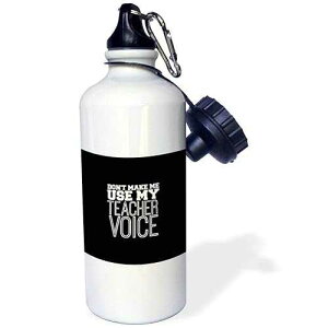 3dRose Don't Make Me Use My Teacher Voice with Black Background Sports Water Bottle, 21 oz, White