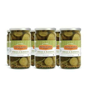Pacific Pickle Works Bread and Buddhas - Bread and Butter Thick-Cut Pickle Chips - Gourmet Semi-Sweet Sandwich Pickles for Snacking - non-GMO, Kosher, Gluten-Free 24oz (6-pack)
