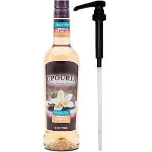Sunny Sky Upouria Sugar Free French Vanilla Coffee Syrup Flavoring, 100% Vegan, Gluten Free, Kosher, Keto, 750 mL Bottle - Coffee Syrup Pump Included