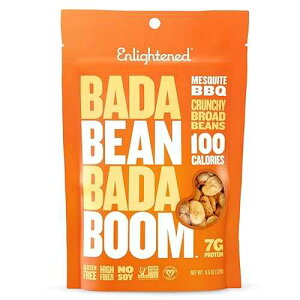 Enlightened Bada Bean Bada Boom Plant-Based Protein, Gluten Free, Vegan, Crunchy Roasted Broad (Fava) Bean Snacks, 100 Calories per Serving, Mesquite BBQ, 4.5 Ounce (Pack of 6)
