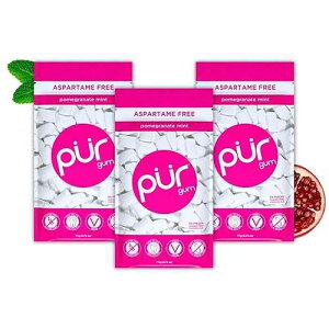 PUR Gum Aspartame Free Chewing Gum 100% Xylitol Natural Pomegranate Mint Flavored Gum, 55 Pieces (Pack of 3)