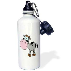 3dRose Cute Silly Cartoon Baby Cow Calf Gray Sports Water Bottle, 21 oz, White