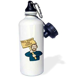3dRose Funny Humorous Man Guy With A Sign Will Work For Tacos Sports Water Bottle, 21 oz, White