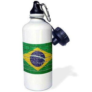 3dRose "National flag of Brazil ted onto a brick wall Brazilian" Sports Water Bottle, 21 oz, White