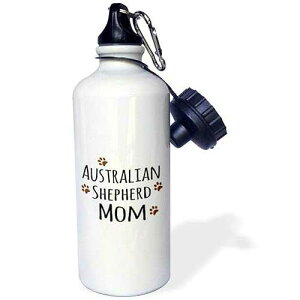 3dRose Australian Shepherd Dog Mom-Doggie by breed muddy brown paw prints doggy lover love pet owner mama Sports Water Bottle, 21 oz, White