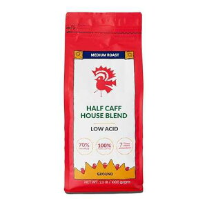 Puroast Coffee Puroast Low Acid Coffee Half Caff Half Caff House Blend Ground Medium Roast High & High pH No Bitter Aftertaste Reduced Heartburn & GERD Suitable for Cold Brew - 2.2 LB