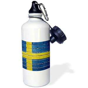 3dRose National Flag of Sweden Painted Onto a Brick Wall Swedish Sports Water Bottle, 21 oz, White