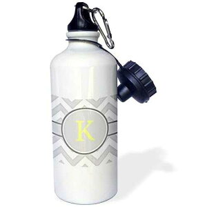 3dRose "Grey & White Chevron with Yellow Monogram Initial K Sports" Water Bottle, 21 oz, Natural