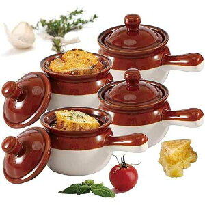 Chefcaptain 22oz Oven And Microwave Safe Soup Bowls With Lids, Stoneware Chili Crocks With Handles 4-Pack, French Onion Soup Crocks