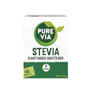PURE VIA Stevia Sweetener Packets, Sugar Substitute, Natural Sweetener, No Erythritol, Zero Calorie Natural Sweetener Packets, 40 Count (Pack of 12)