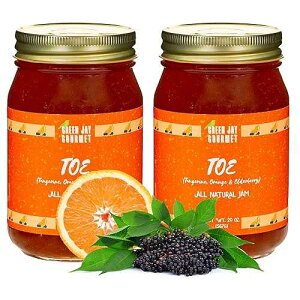 Green Jay Gourmet TOE Jam - All-Natural Fruit Jam - Tangerine, Orange & Elderberry Jam - Vegan, Gluten-free Fruit Jam - Contains No Preservatives - Elderberry & Orange Jam Made in USA - 2 x 20 Ounces