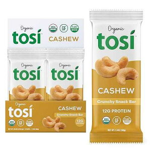 Tosi Cashew Protein Bars, Plant Based with Nuts, Gluten-Free Crunchy Snacks, Vegan, Organic, Flax & Chia Seeds, Soy-Free, Omega 3s, 12G Protein, 2.4 oz, 12-Pack