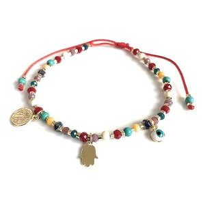 ���x�l�f�B�N�g ���C���{�[ �r�[�Y �u���X���b�g �����p �׊�n���T �y���_���g SIFRIMANIA Saint Benedict Rainbow Bead Bracelets for Women Evil Eye Hamsa Pendants
