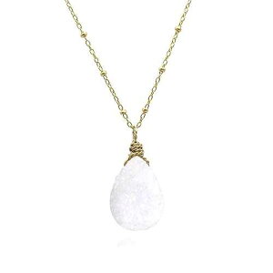 Bespangled Jewelry White Druzy Necklace Geode Teardrop Gemstone Pendant 14k Gold Filled