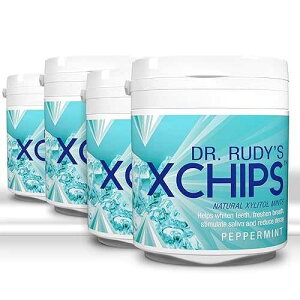 ȃLVg[܂ Dr Rudy's Xchips 4 pbN - LVg[ LfB[ (~g) Dr Rudy products 4 Pack Dr Rudy's Xchips with Pure Xylitol - Xylitol Candy (Mint)