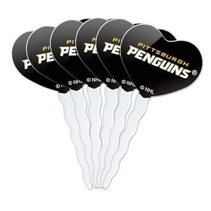 GRAPHICS & MORE NHL Pittsburgh Penguins Logo Heart Love Cupcake Picks Toppers Decoration Set of 6