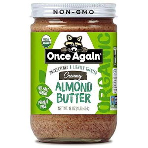 Once Again Organic Creamy Almond Butter, 16oz - Lightly Toasted - Salt Free, Unsweetened - USDA Organic, Gluten Free Certified, Peanut Free, Vegan, Kosher, Paleo - Glass Jar