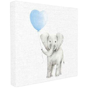 Stupell Industries xr[Gt@g u[o[ lbN Xgb`LoXEH[A[gAւ炵ɕč Stupell Industries Baby Elephant Blue Balloon Linen Look Stretched Canvas Wall Art, Proud