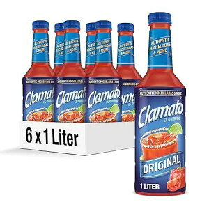 Clamato Original Tomato Cocktail, 1 L bottle (Pack of 6), Flavored With Tomato Juice & Spices, Perfect Mixer for the Authentic Michelada, Bloody Mary Drinks, and Seafood Cocktail