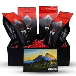 Volcanica Coffee Flavored Coffee Gift Box, Ground, Fresh Roasted, 4 X 16-ounces, Caramel Chocolate, French Vanilla, Hazelnut, and Pumpkin Spice