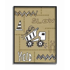The Kids Room By Stupell Slow Yield Tan Dump Truck Construction Zone t[eNX`A[gA11 x 14Aւ炵ɕč Stupell Industries The Kids Room By Stupell Slow Yield Tan Dump Truck Construction Zone Framed Textu