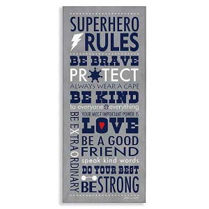 The Kids Room By Stupell Grey and Navy Superhero Rules Typography Canvas Wall Art, 10 x 24, Proudly Made in USA, Multicolor Stupell Industries The Kids Room By Stupell Grey and Navy Superhero Rules Typography Canvas