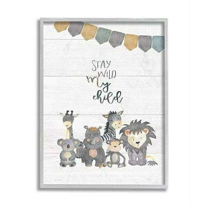 Stupell Industries Stay Wild My Child Animals Grey Framed Wall Art, 16 x 20, Design by Artist Jo Moulton