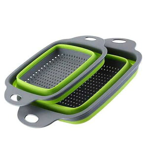 YUDONG 2-Pack Collapsible Colanders with Handles with Extendable 9-1/2 Inch &11-1/2 Inch Folding Kitchen Vegetable Basket Handles Perfect for Draining Pasta Vegetable fruit