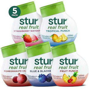 Stur Liquid Water Enhancer Classic Variety Pack Naturally Sweetened High in Vitamin C & Sugar Free Zero Calories Keto Vegan 5 Bottles, Makes 120 Drinks