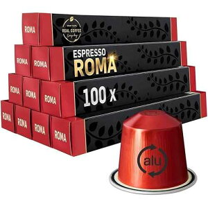 REAL COFFEE GREAT TASTE. EVERY DAY Roma Strong Espresso for Nespresso 100 Bold Aluminum Capsules Extra Dark and Intense Italian Flavor 100% Nespresso Compatible Pods