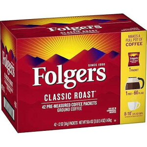 Folgers Classic Roast Medium Roast Ground Coffee, 42- 1.2 Ounce Fraction Packets, Frac Packs