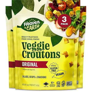 Heaven & Earth Veggie Croutons, 5oz (3 Pack) Gluten Free, Made from Plantains, Nothing Artificial, Great for Salads, Soups & Snacking!