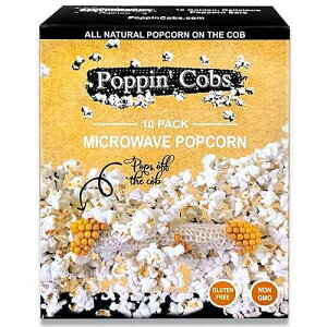 Microwave Popcorn on the Cob (10 Count), Poppin' Cobs Popcorn, 10 Individually Wrapped Popcorn Cobs w/bags, Gluten Free and Non- GMO