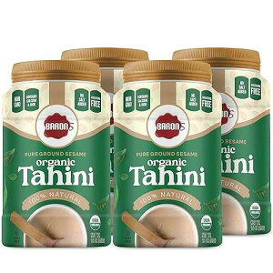 Baron's USDA Organic Tahini Pure Sesame Paste 4 x 16 oz Jars Rich Creamy Spread for Hummus, Dips, Sauces Kosher, Vegan, Keto friendly, Non-GMO, Gluten-Free, No Peanuts Ground Seeds Tahina