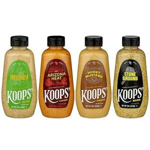 Koops' Fan Favorites Mustard Variety Pack Horseradish, Arizona Heat, Honey Mustard, & Stone Ground Gluten-Free, Kosher, Made in USA, From Quality Mustard Seeds 12 Oz, Pack of 4